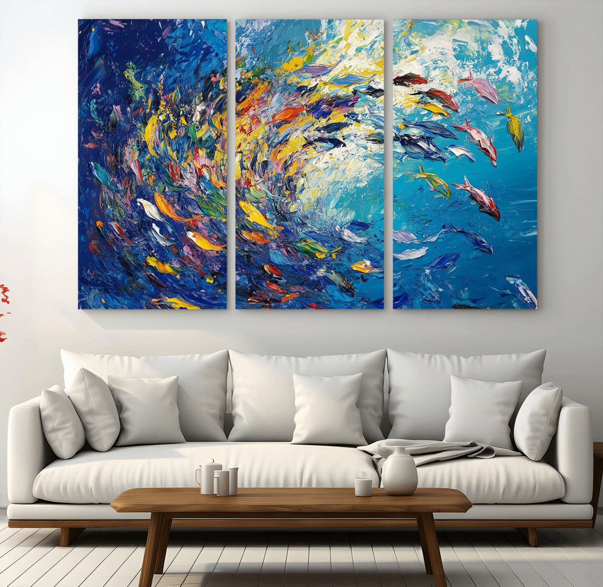 Colorful Swirling Fish School Wall Art Canvas Print |