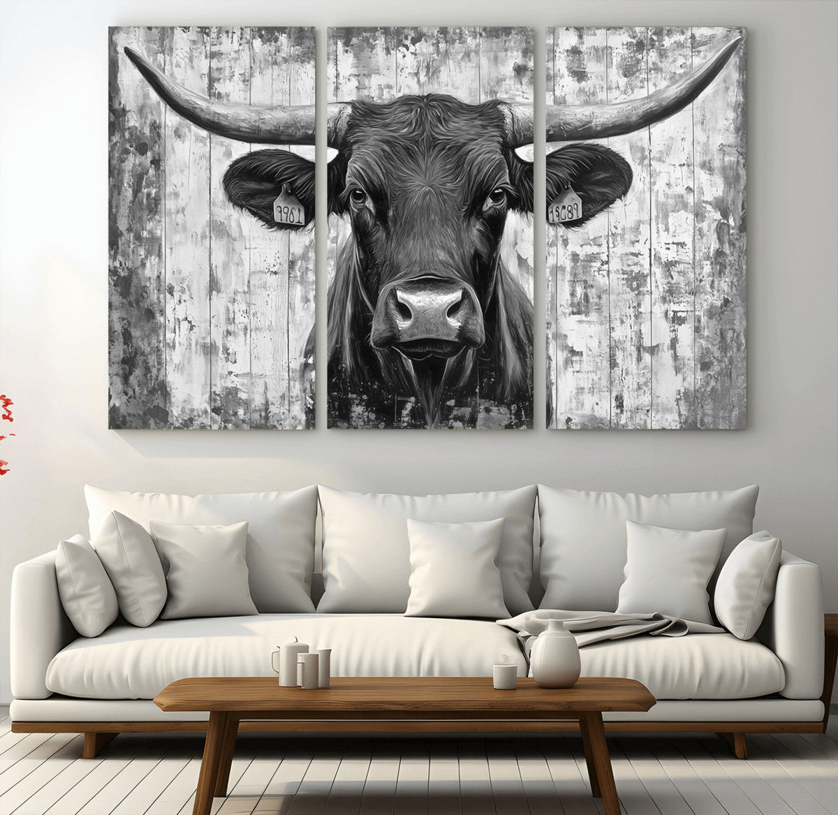 Abstract Longhorn Bull Wall Art Canvas Print - Rustic Texas