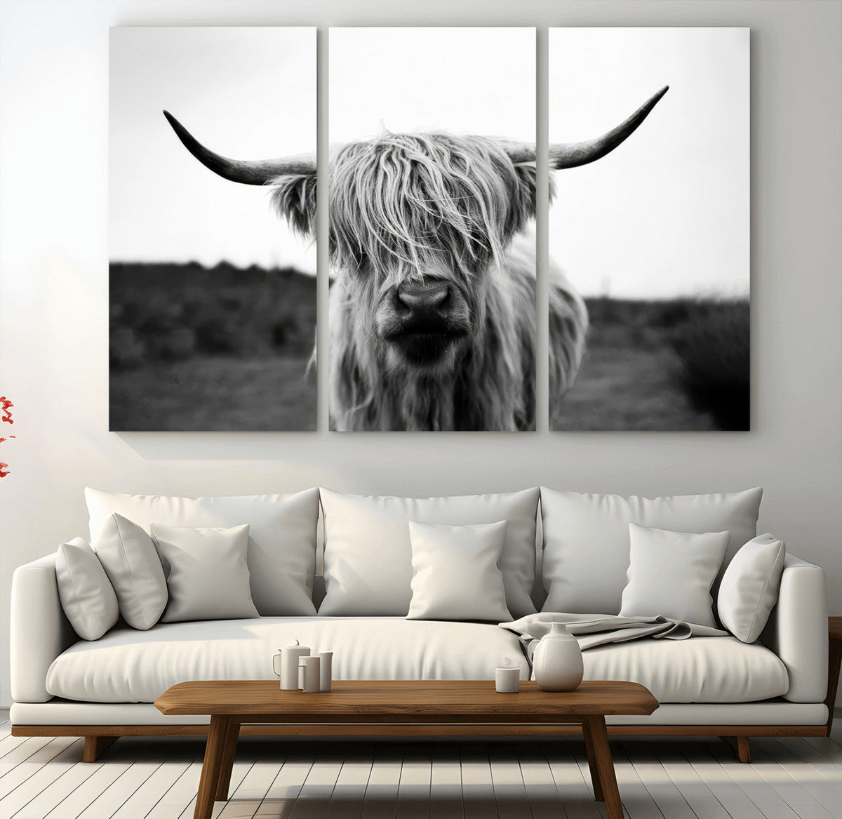 Highland Cow Wall Art | Black and White Farmhouse Decor |