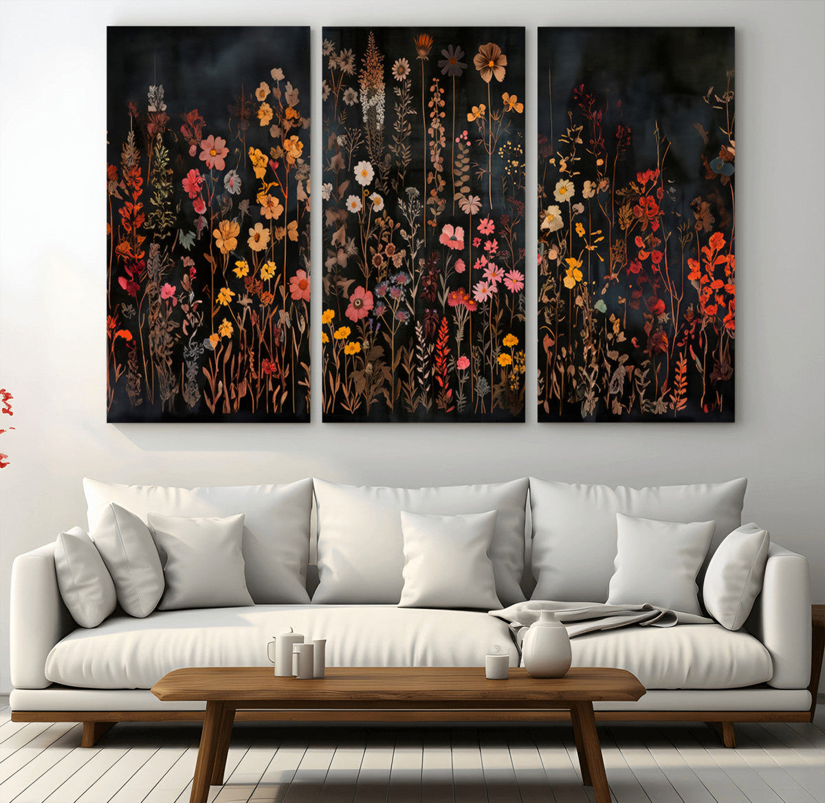 Large Floral Painting Print Illustration Flowers Canvas Wall