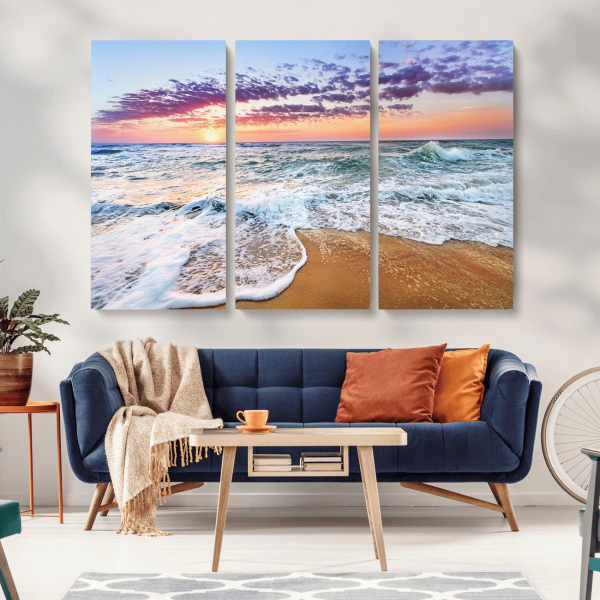 Coastal Sunset Art Beach Canvas Wall Art Print | Ocean Waves