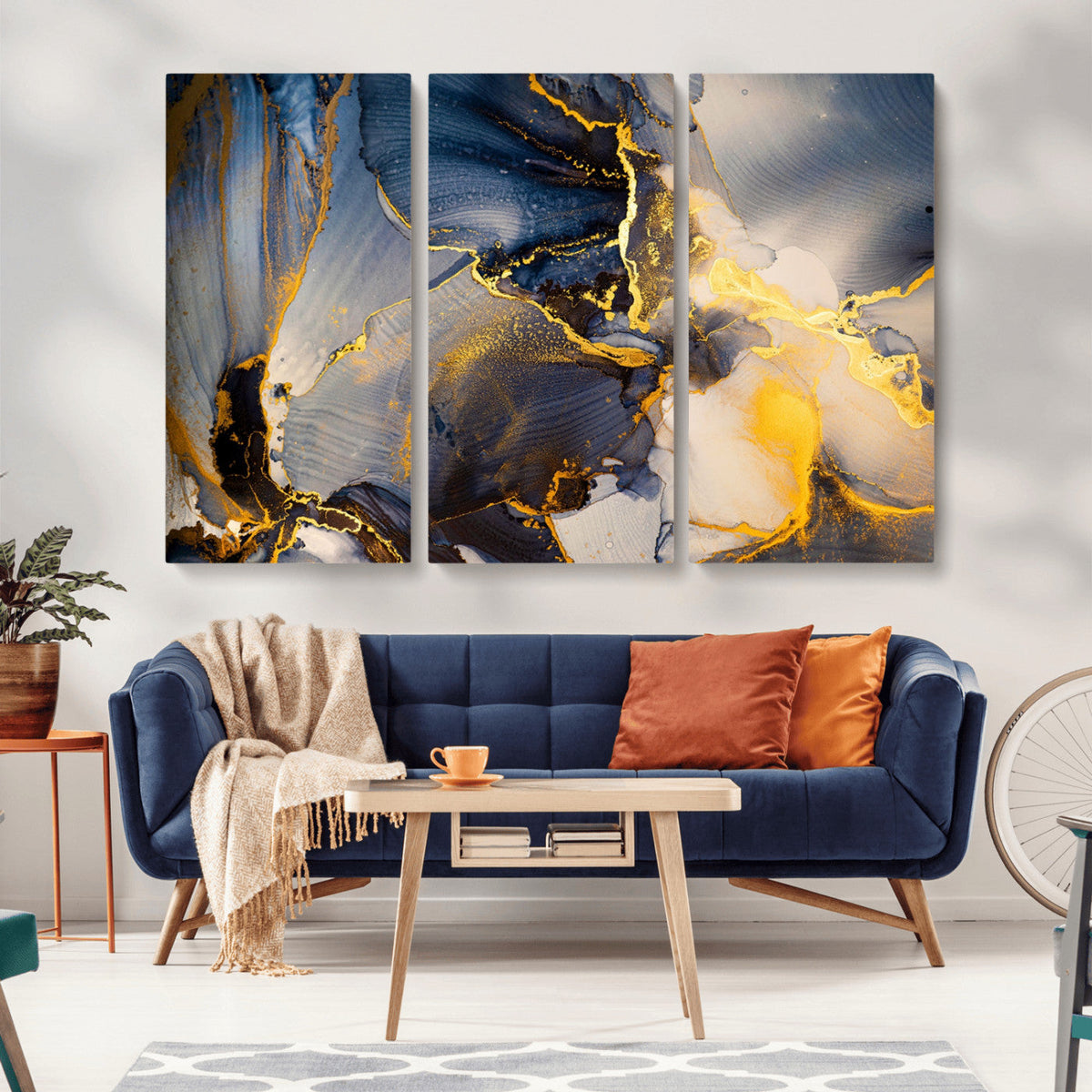 Large Abstract Wall Art Print - Gold and Blue Abstract