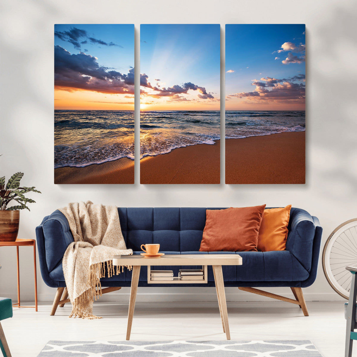 Serene Ocean Sunset Canvas Print, Golden Hour Beach Wall