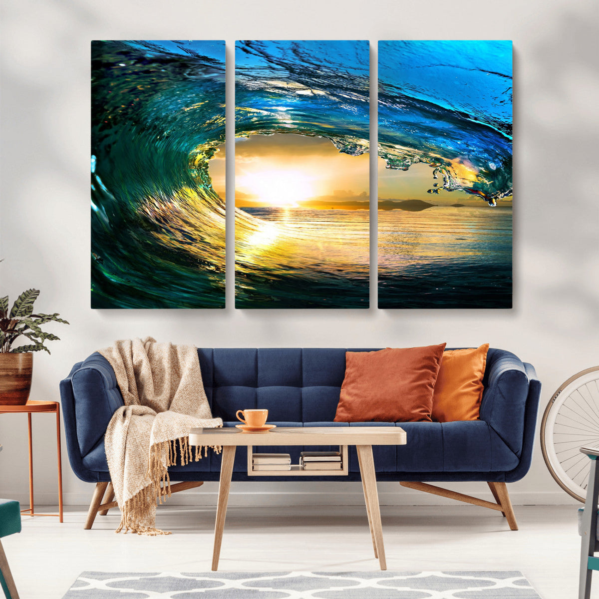Ocean Wave at Sunset Canvas Art, Large Wall Print of Vibrant