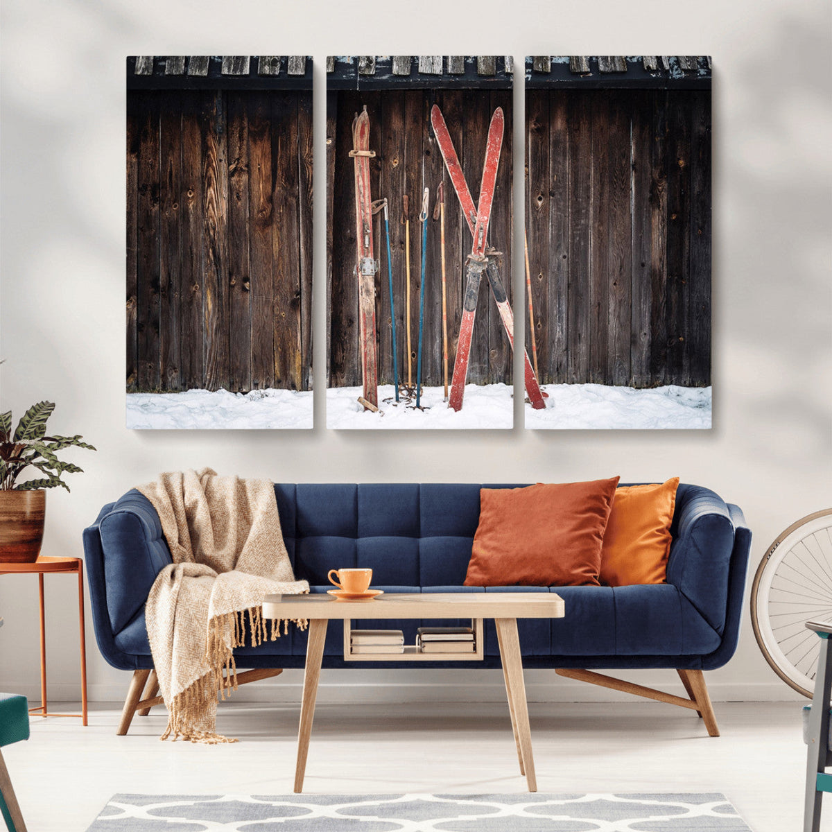 Vintage Ski Gear Canvas Print, Vintage Ski Gear Against