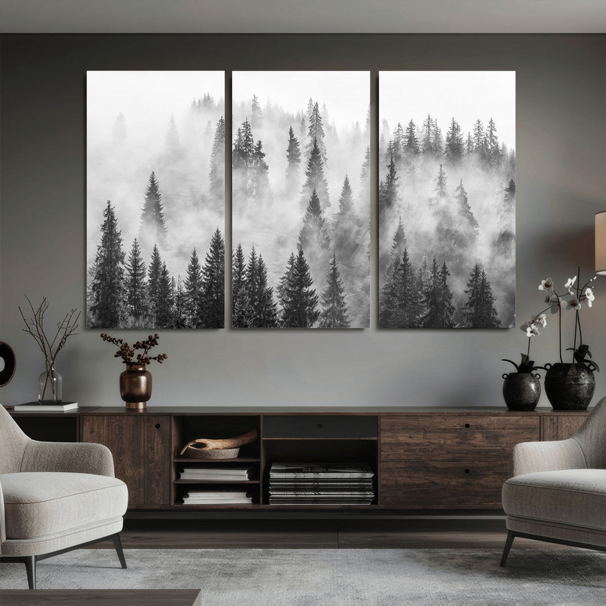Forest Wall Art Print | Foggy Pine Forest Canvas Wall Art -