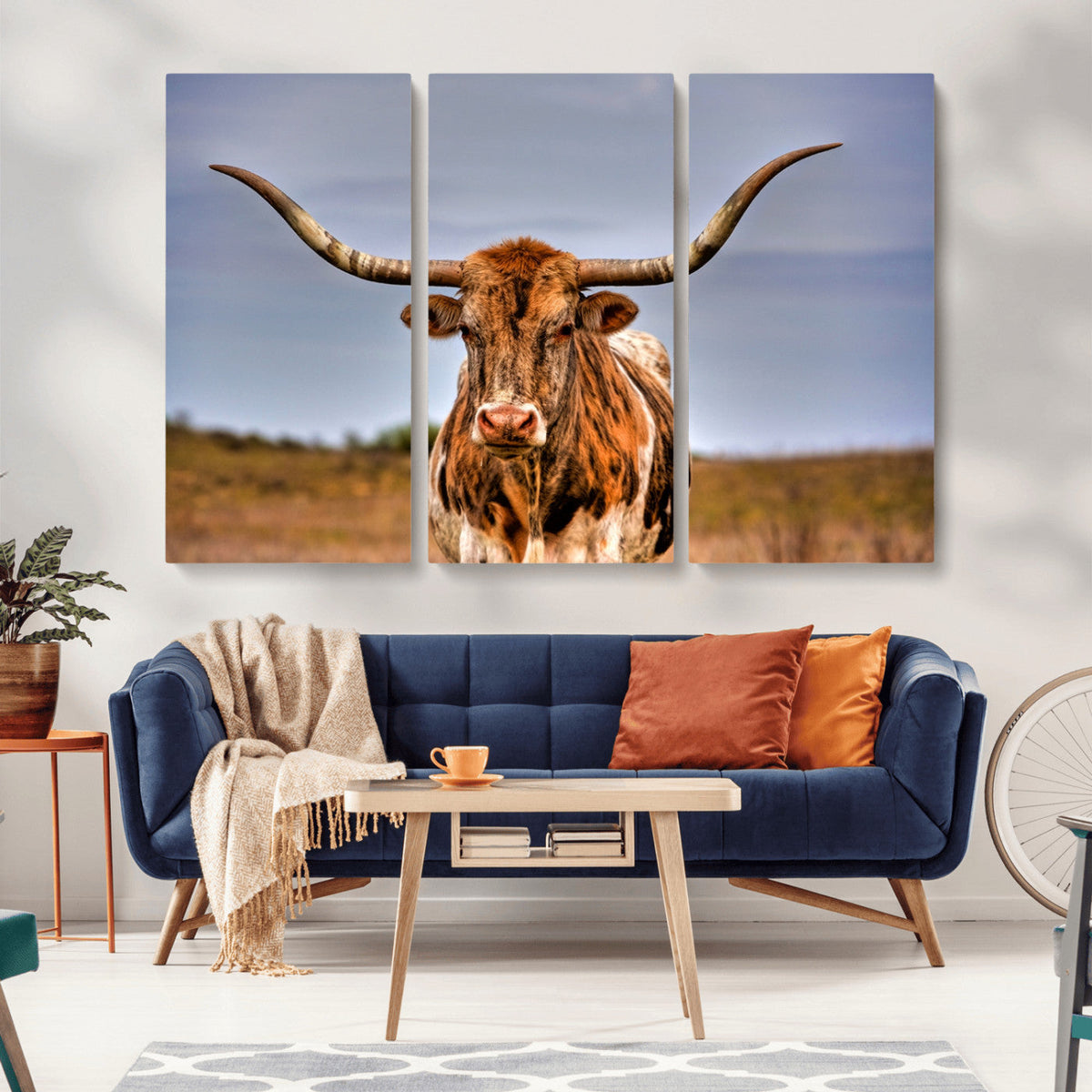 Texas Longhorn Wall Art Print, Framed Longhorn Cow Wall Art