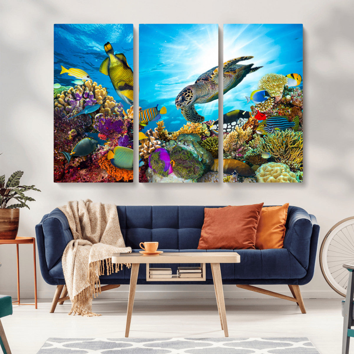 Colorful Coral Reef and Sea Life Turtle Canvas Print,