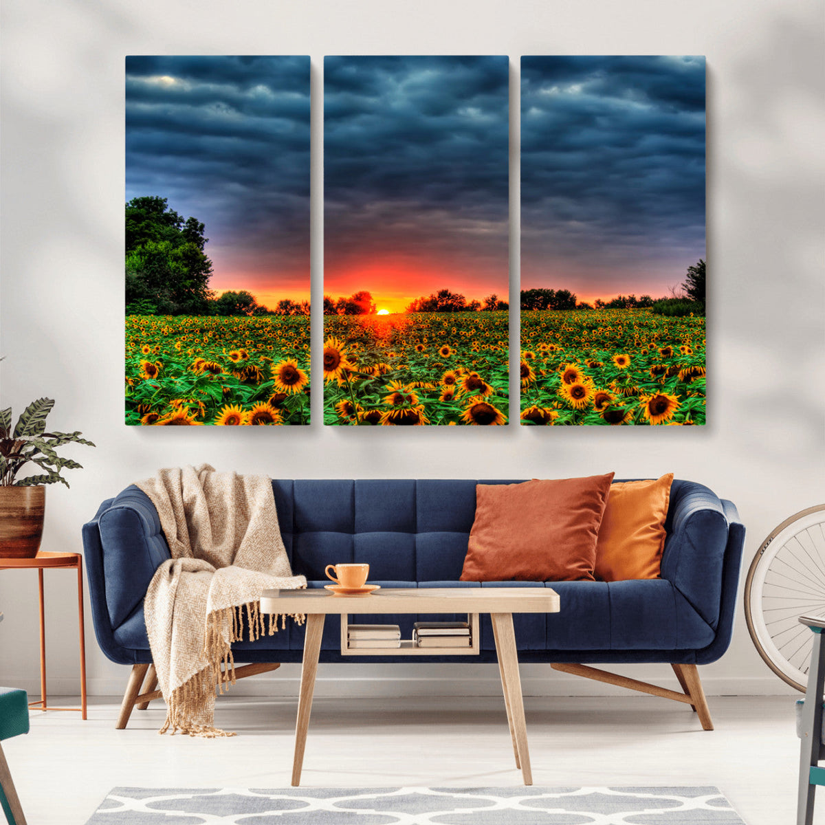 Golden Sunflower Field at Sunset – Breathtaking Sky and