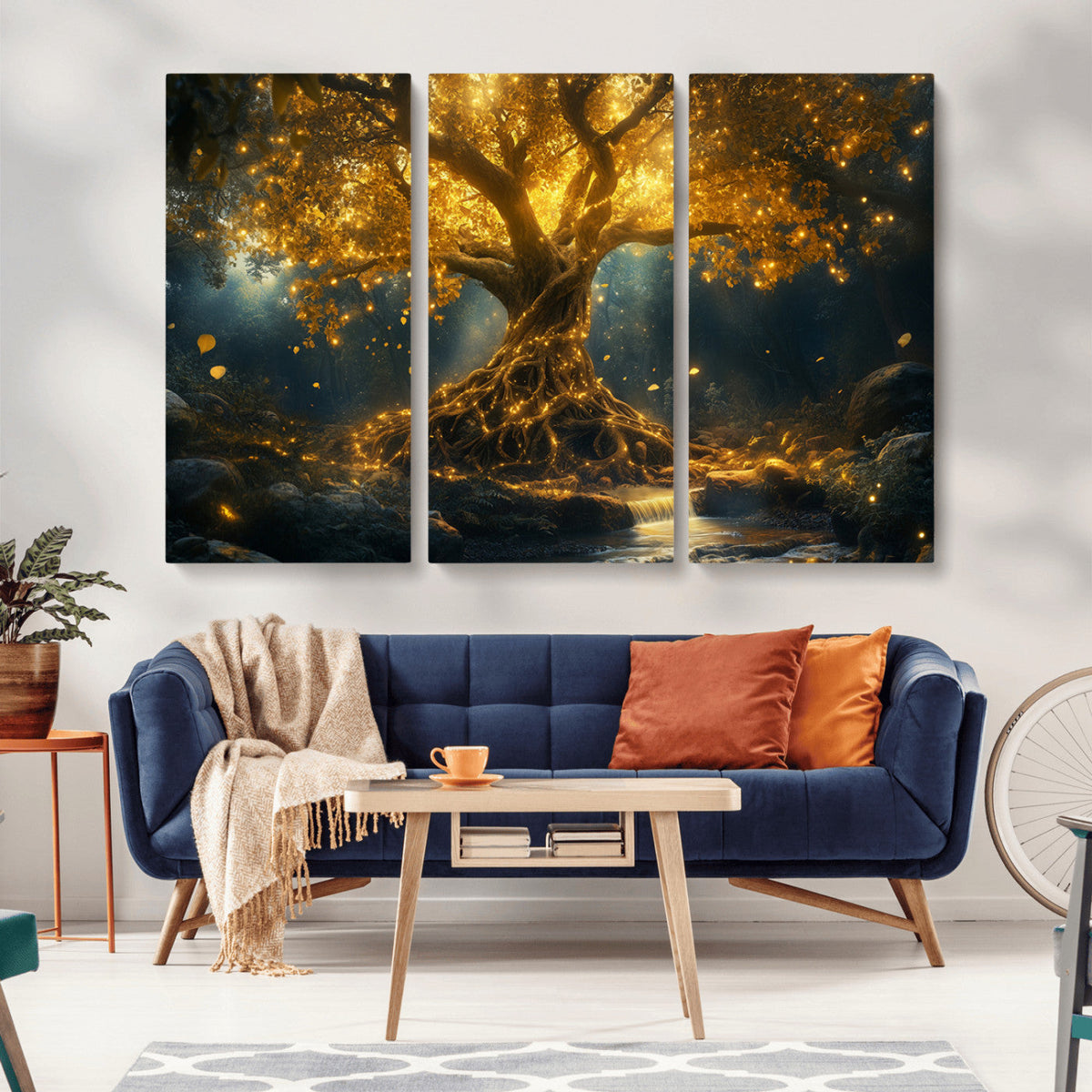 Golden Tree of Life Canvas Wall Art Print - Majestic Glowing