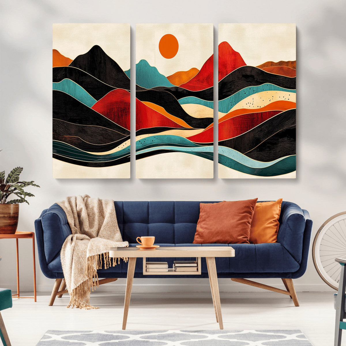 Western Wall Decor - Large Triptych Mountain Canvas - Boho