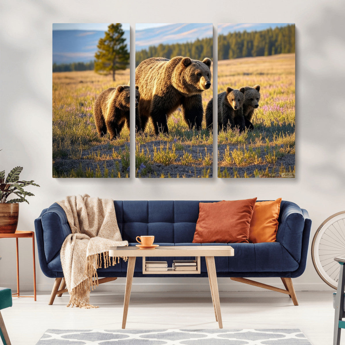 Grizzly Bear Family Wall Art Canvas Print – Majestic