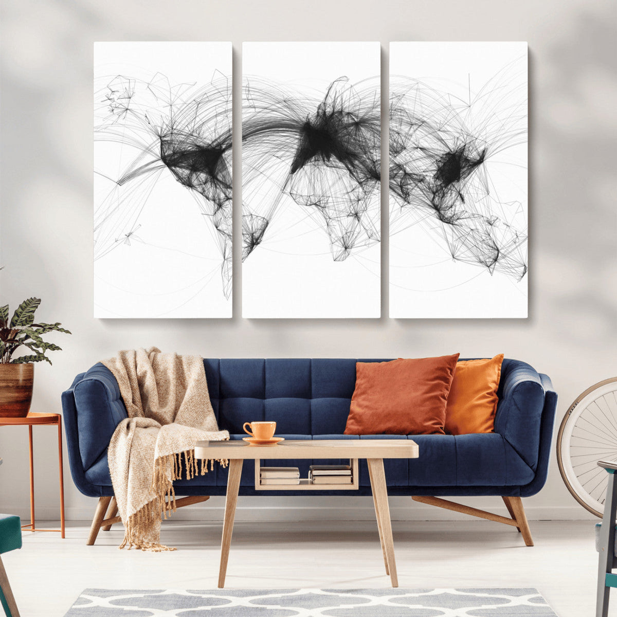 Flight Routes Air Traffic Map Canvas Wall Art - Framed -