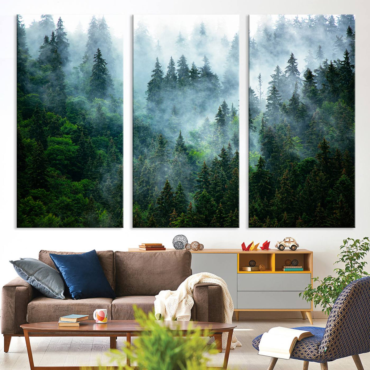 Misty Forest Wall Art Canvas Print – Framed Foggy Mountain