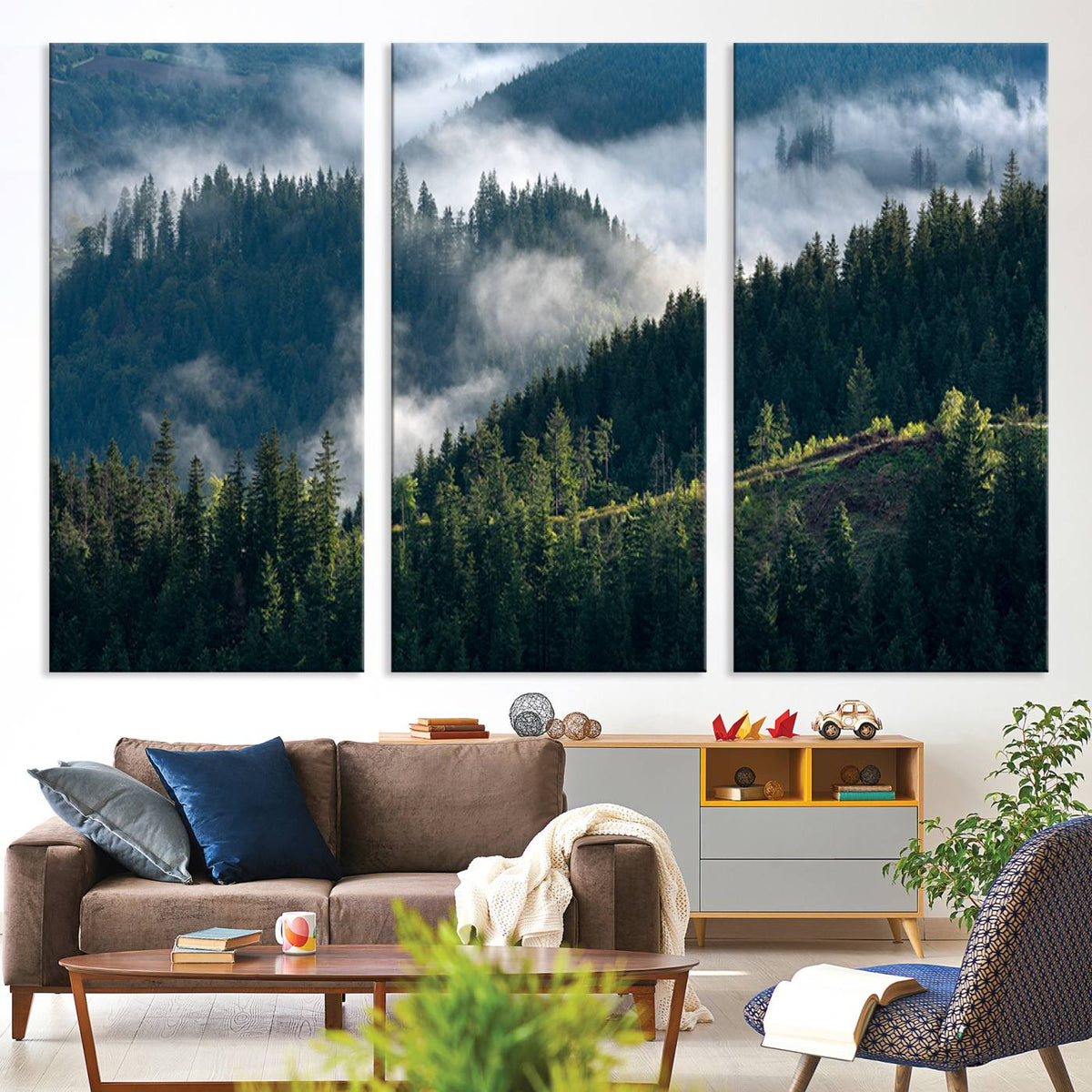 Misty Forest Wall Art Canvas Print – Pine Hills Foggy Trees