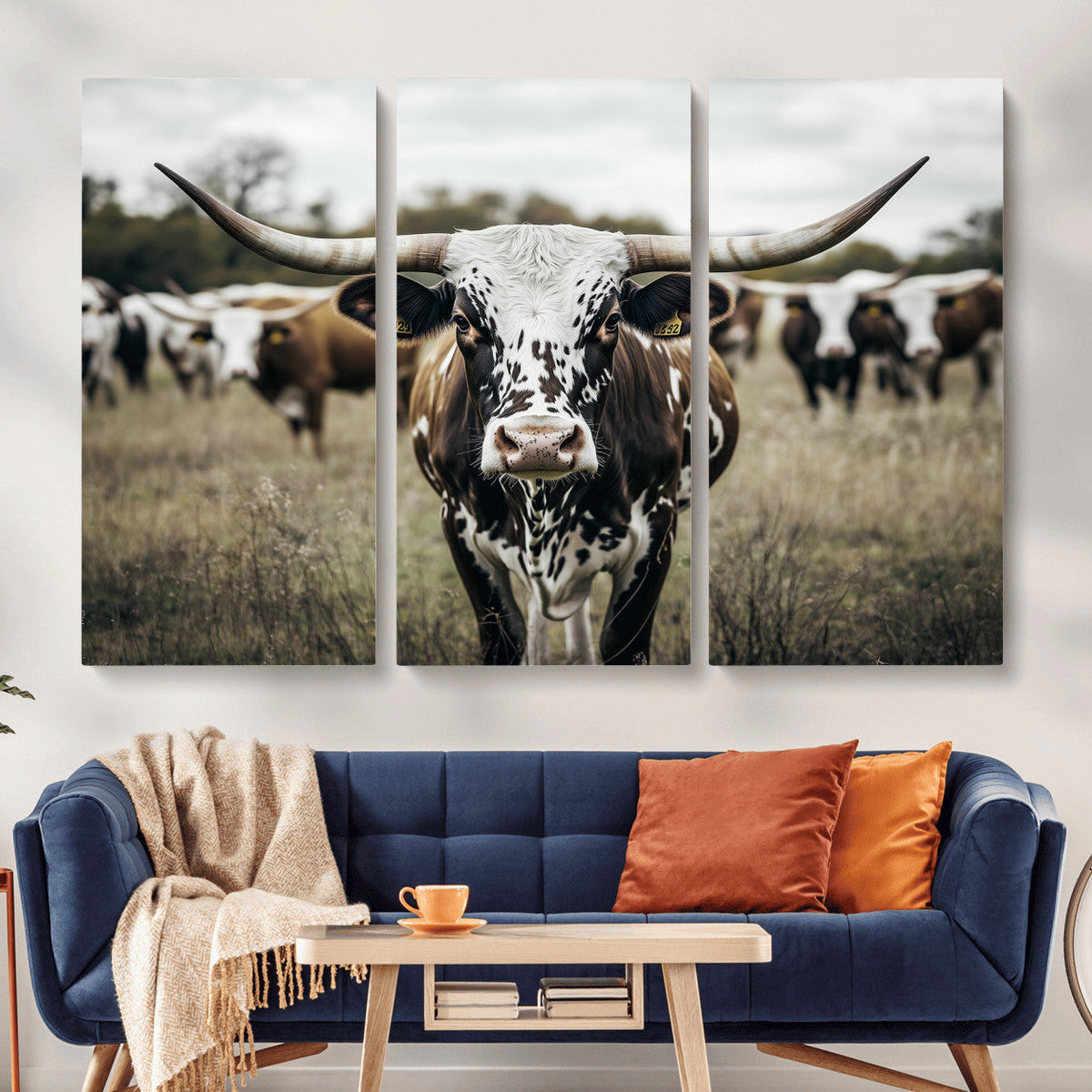 Texas Longhorn Wall Art – Framed Speckled Cow Canvas