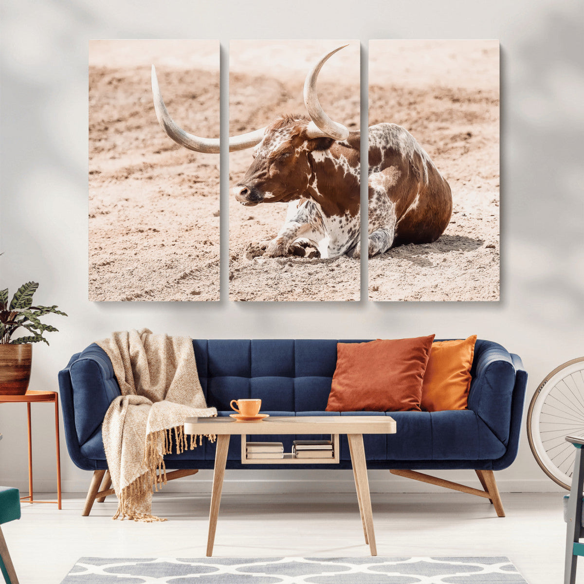 Texas Longhorn Wall Art – Framed Resting Bull Canvas