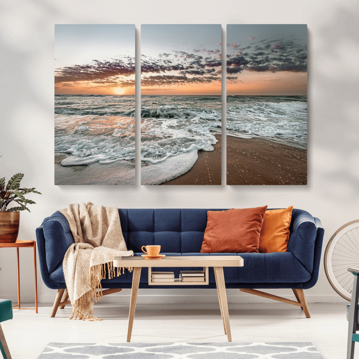 Ocean Sunset Wall Art Canvas Print – Framed Beach Waves