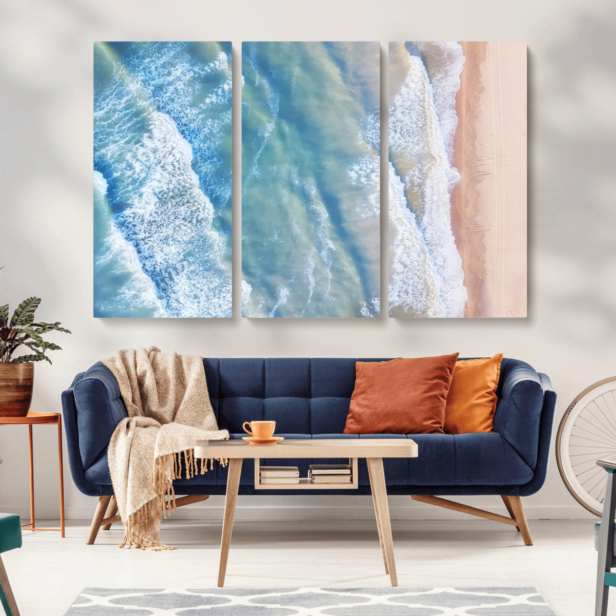 Aerial Ocean View Wall Art Canvas Print – Framed Soft Blue