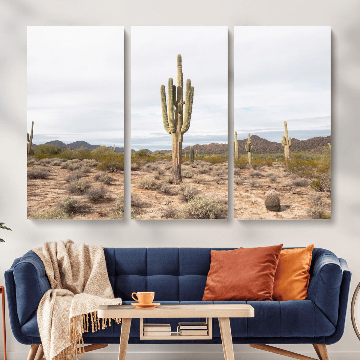 Saguaro Cactus Wall Art – Framed Desert Canvas Artwork,