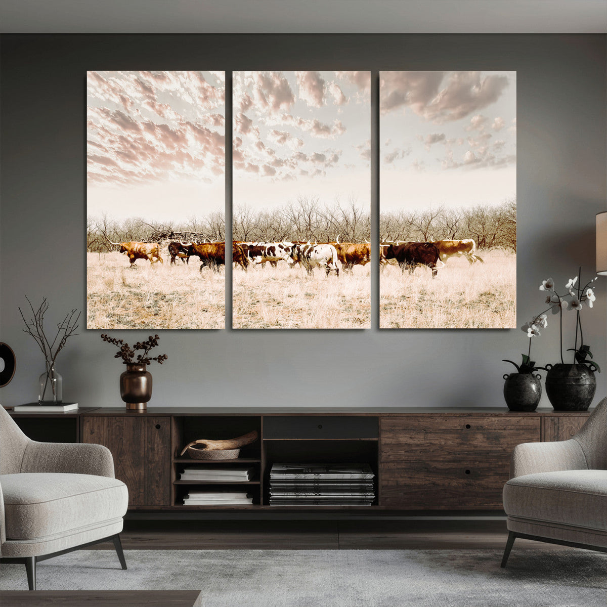 Longhorn Cattle Wall Art Canvas Print – Framed Texas Ranch