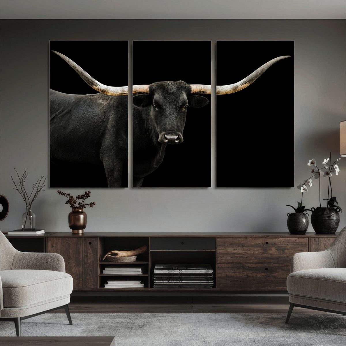 Longhorn Cattle Wall Art Canvas Print – Framed Texas Ranch