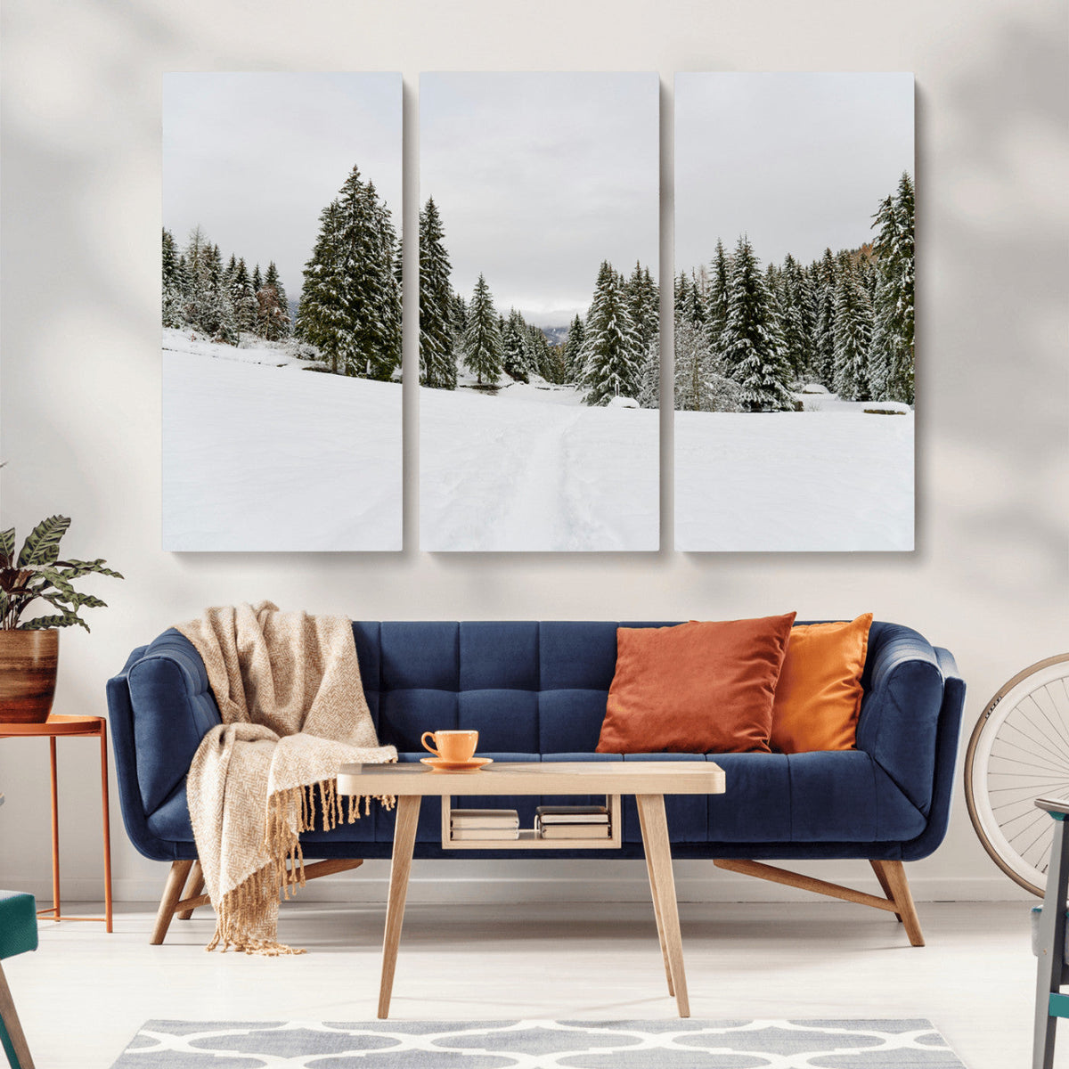 Frosty Pines Wall Art Canvas Print – Framed Silent Snowfall