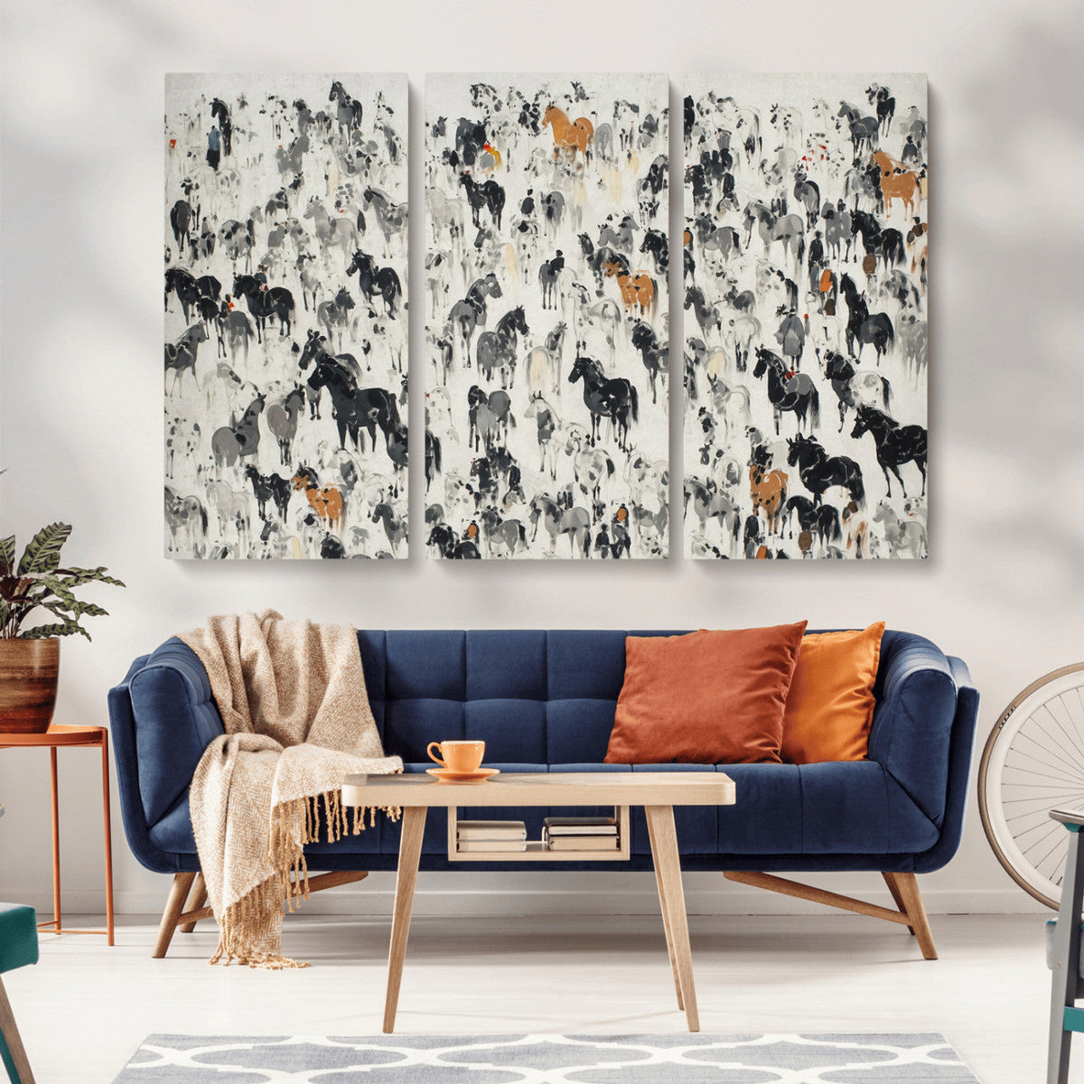 Wild Horse Stampede Wall Art Canvas Print – Monochrome