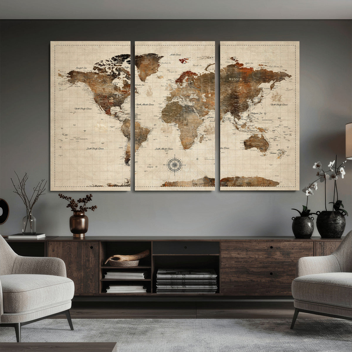 World Map Canvas Print – Framed Detailed Map of the World