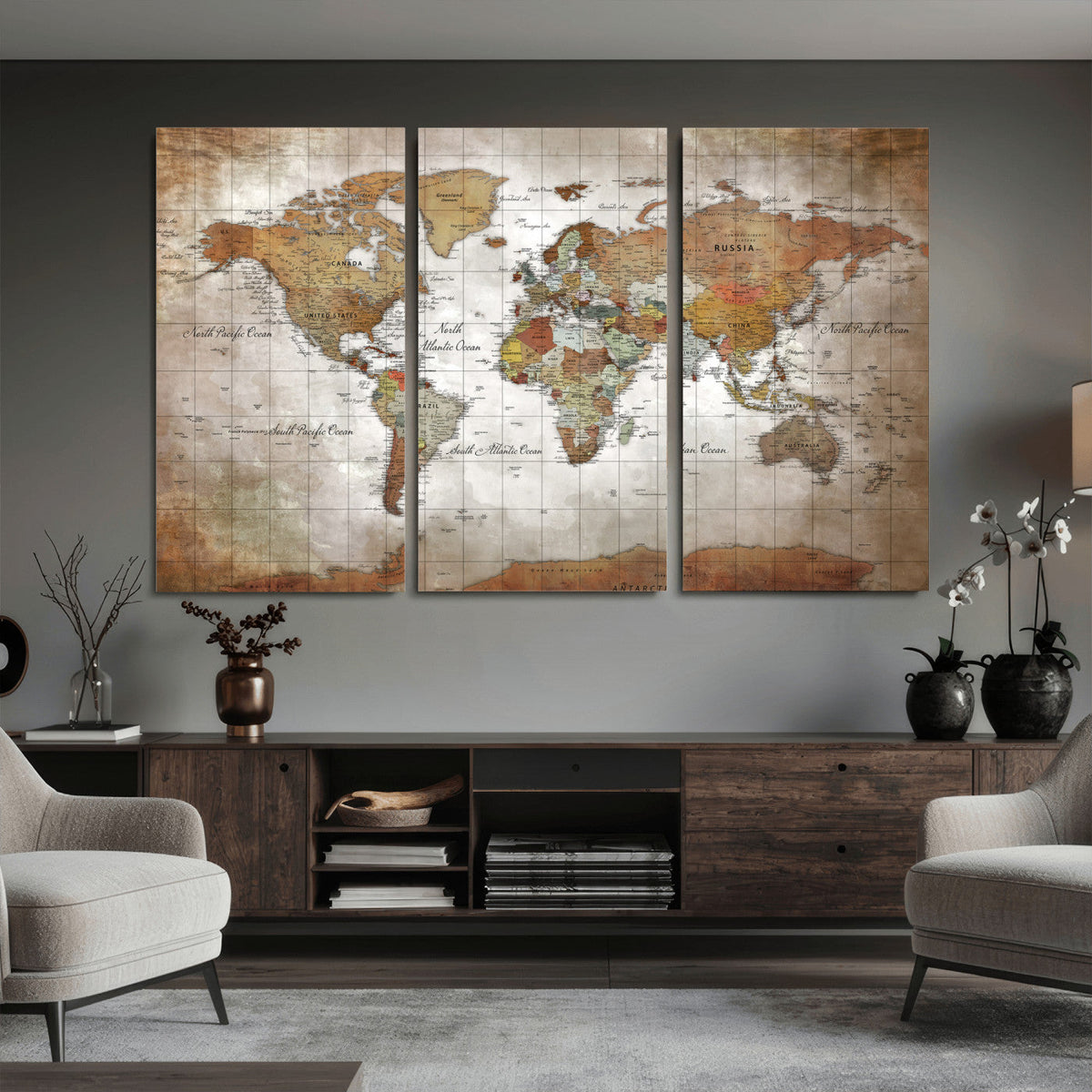 Vibrant Watercolor World Map Canvas Wall Art – Framed Travel