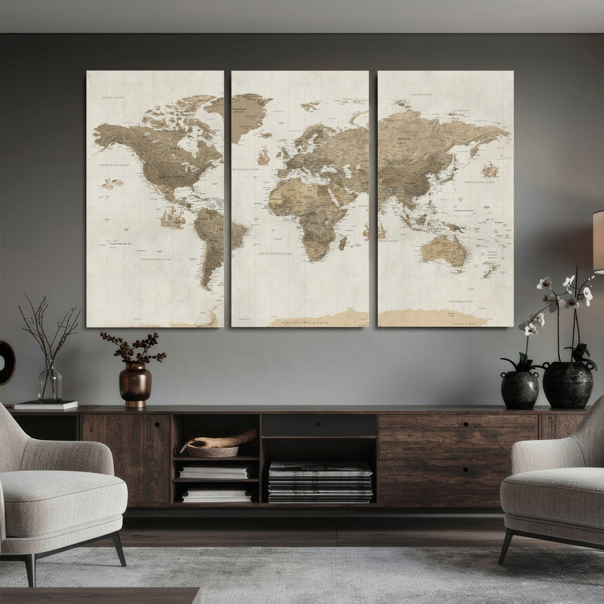 Detailed World Map Wall Art Canvas Print