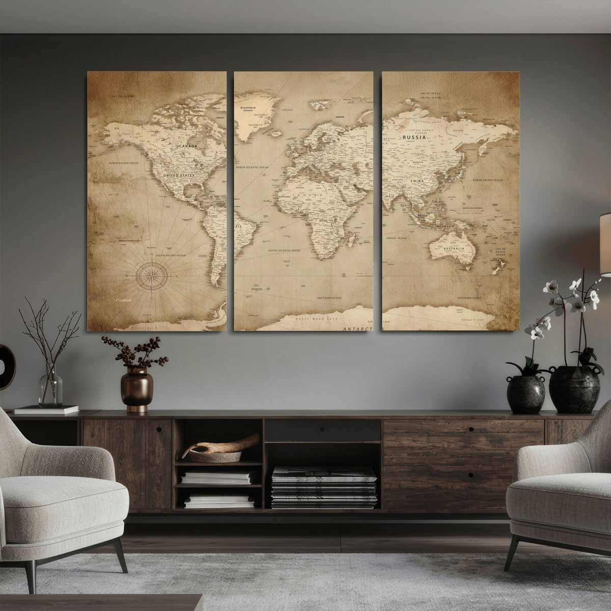 Colorful Watercolor World Map Canvas Wall Art – Framed