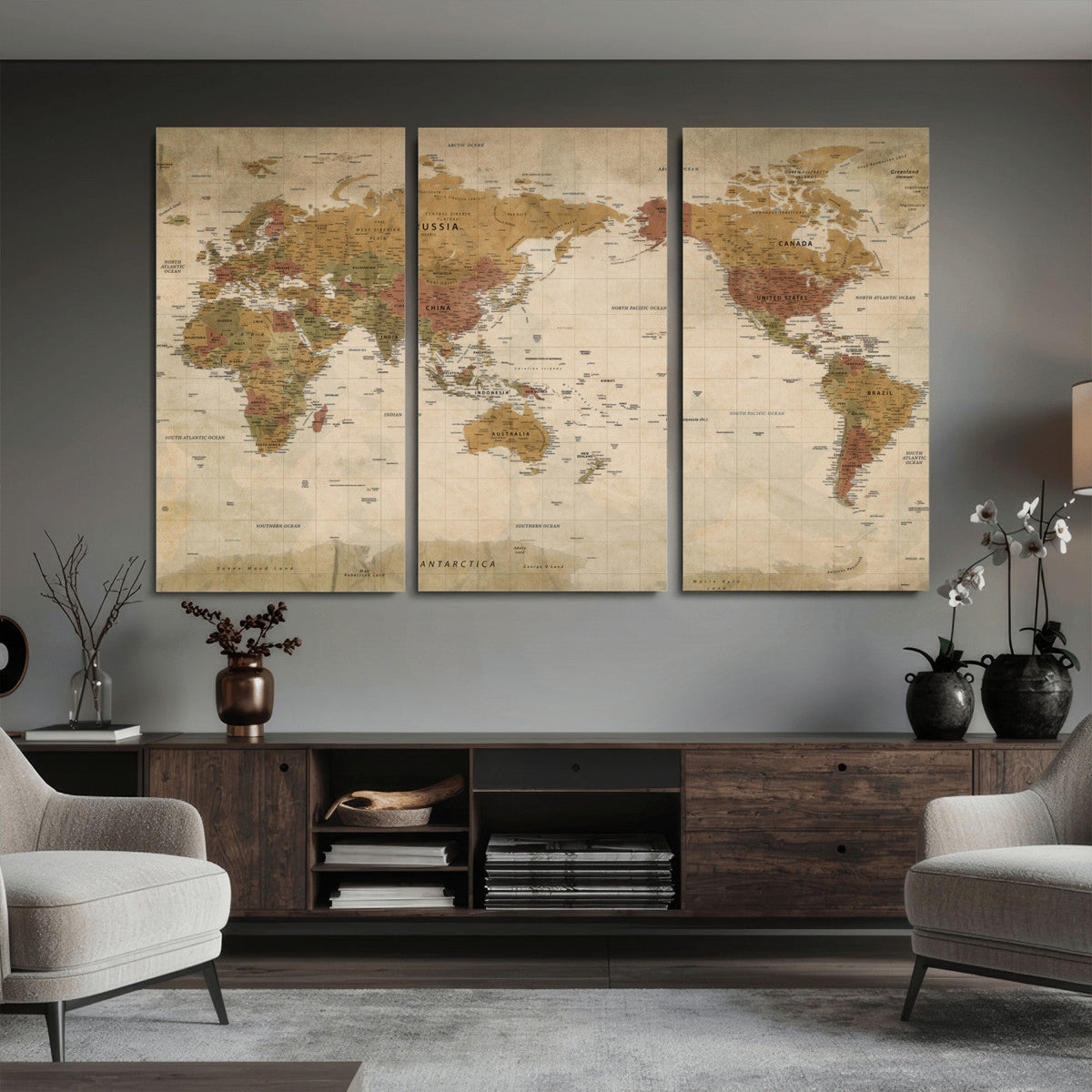 Vintage Detailed World Map Wall Art Canvas Print – Antique