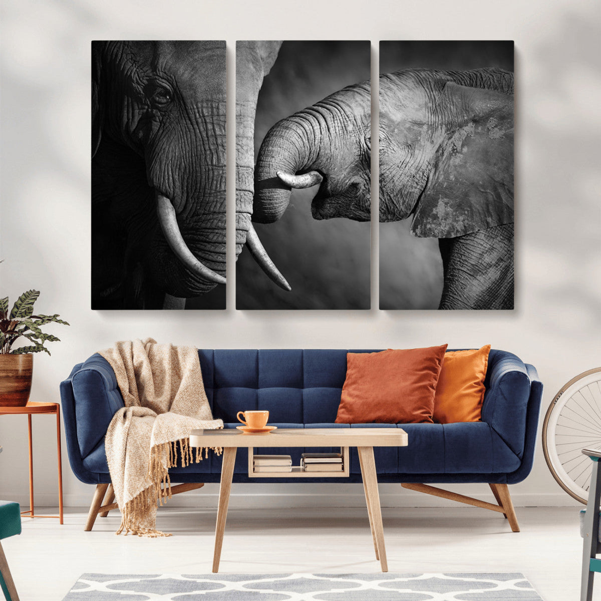Elephant Family Wall Art Canvas, Framed Elephant Family