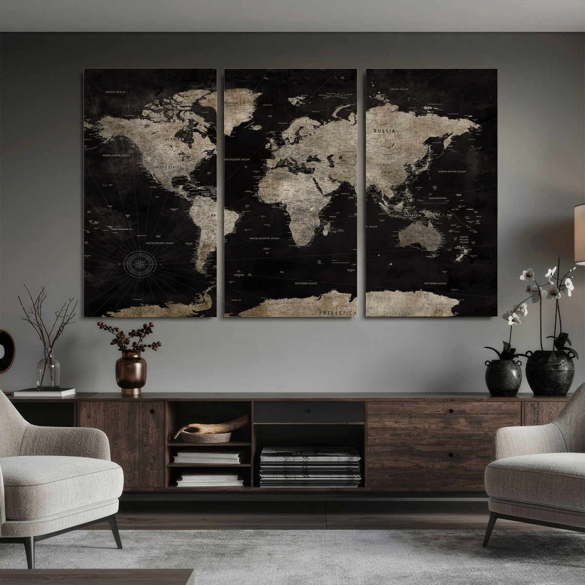 Detailed World Map Wall Art Print - Large Framed World Map