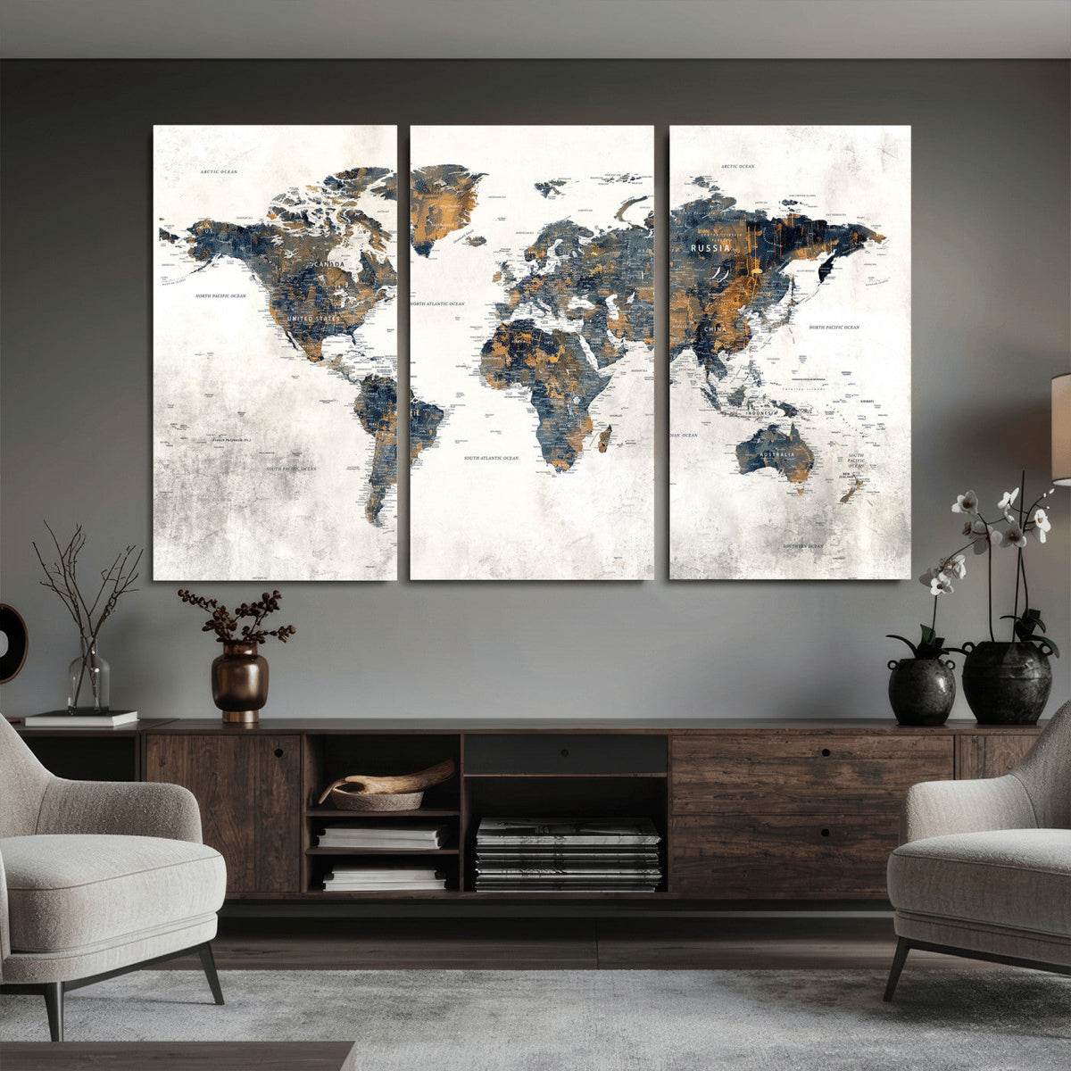 World Map Wall Art Canvas Print for Office Wall Decor
