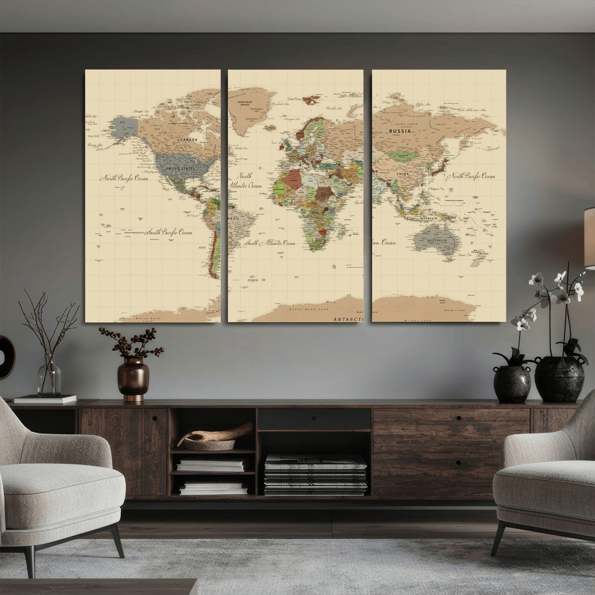 Extra Large World Map Canvas Print – Detailed Map of the
