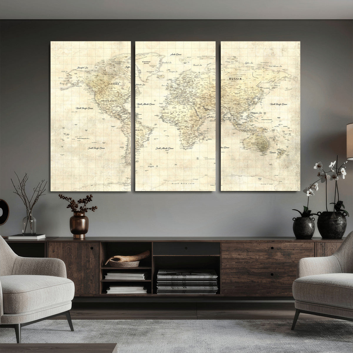 Colorful Watercolor World Map Canvas Wall Art – Framed