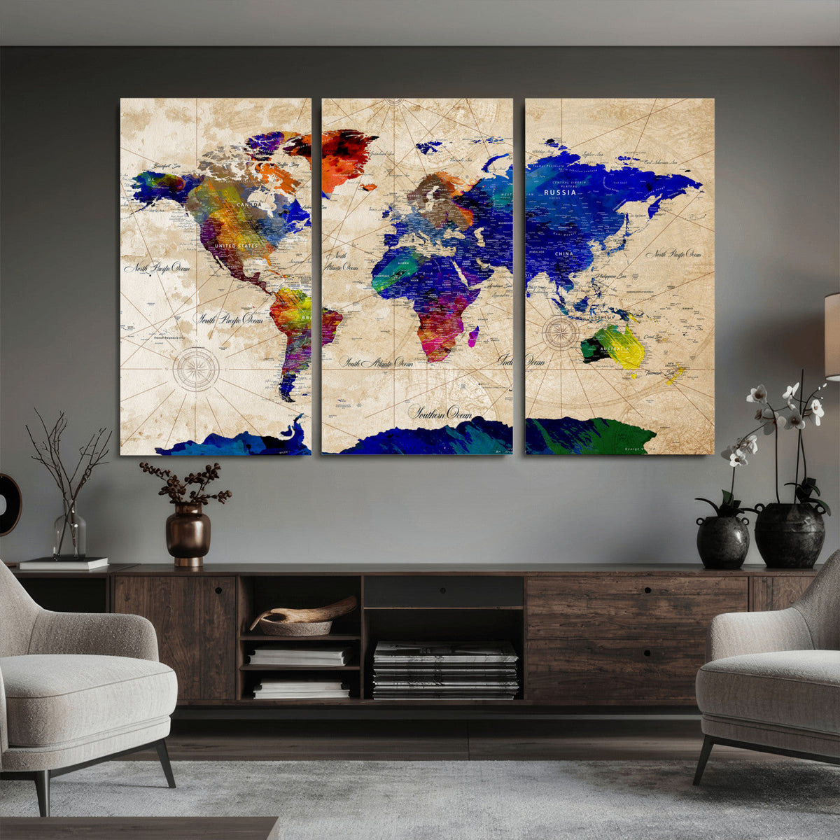 Watercolor World Map Canvas Print – Framed Wall Art for