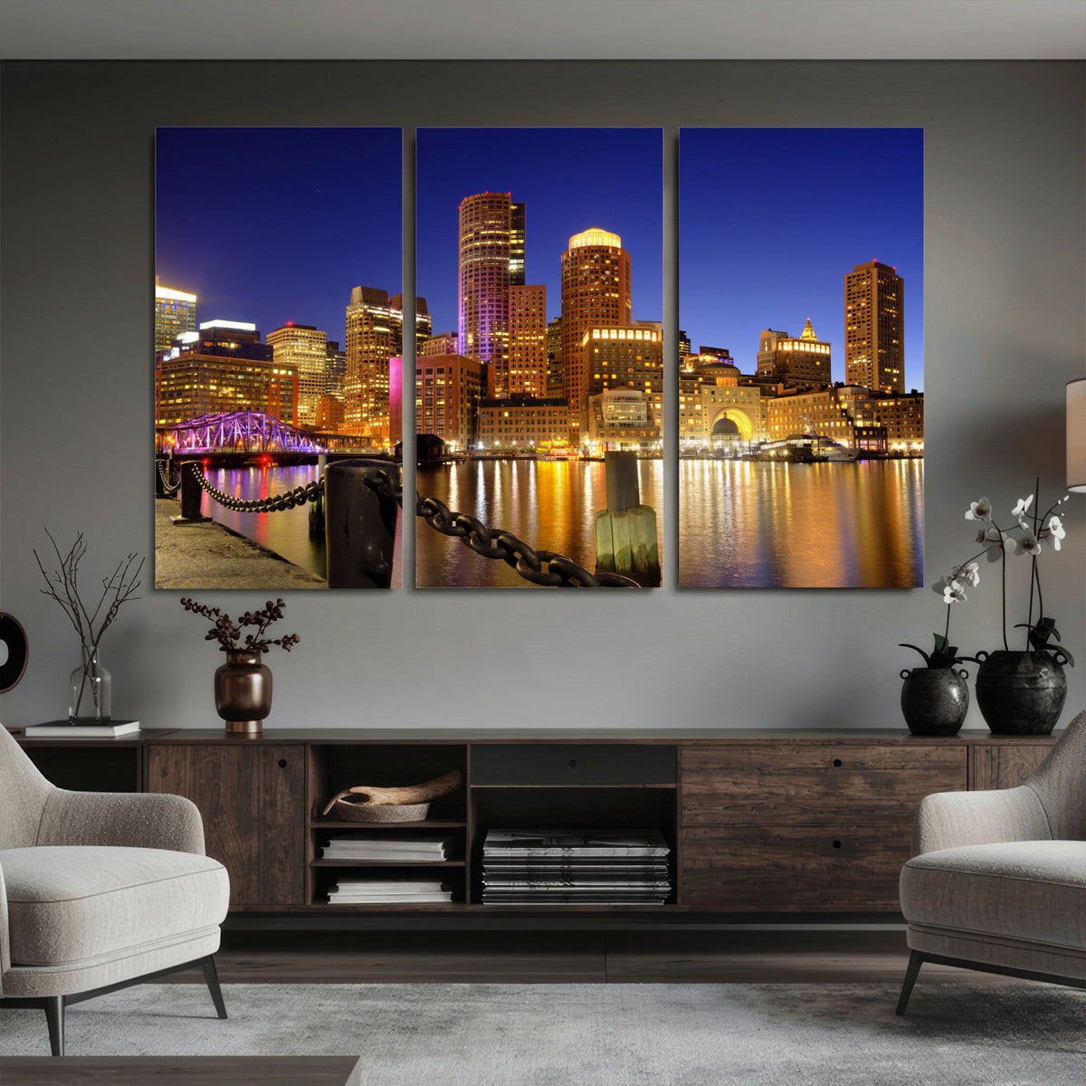 Boston Wall Art Canvas Print, Boston City Downtown Night