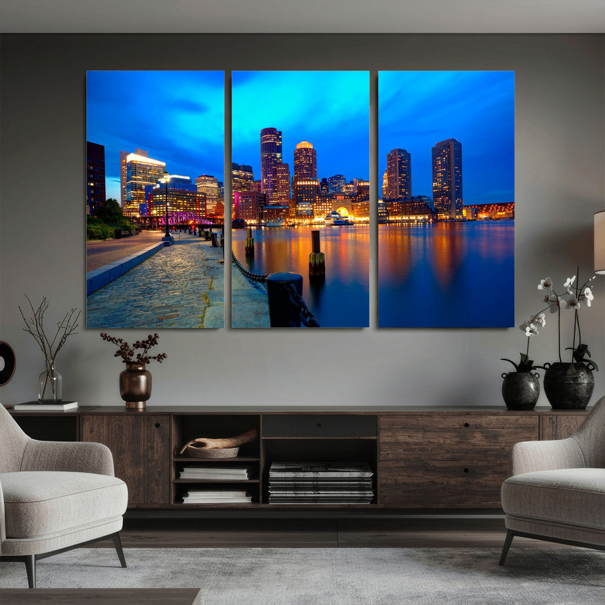 Boston Wall Art Canvas Print, Boston City Downtown Night