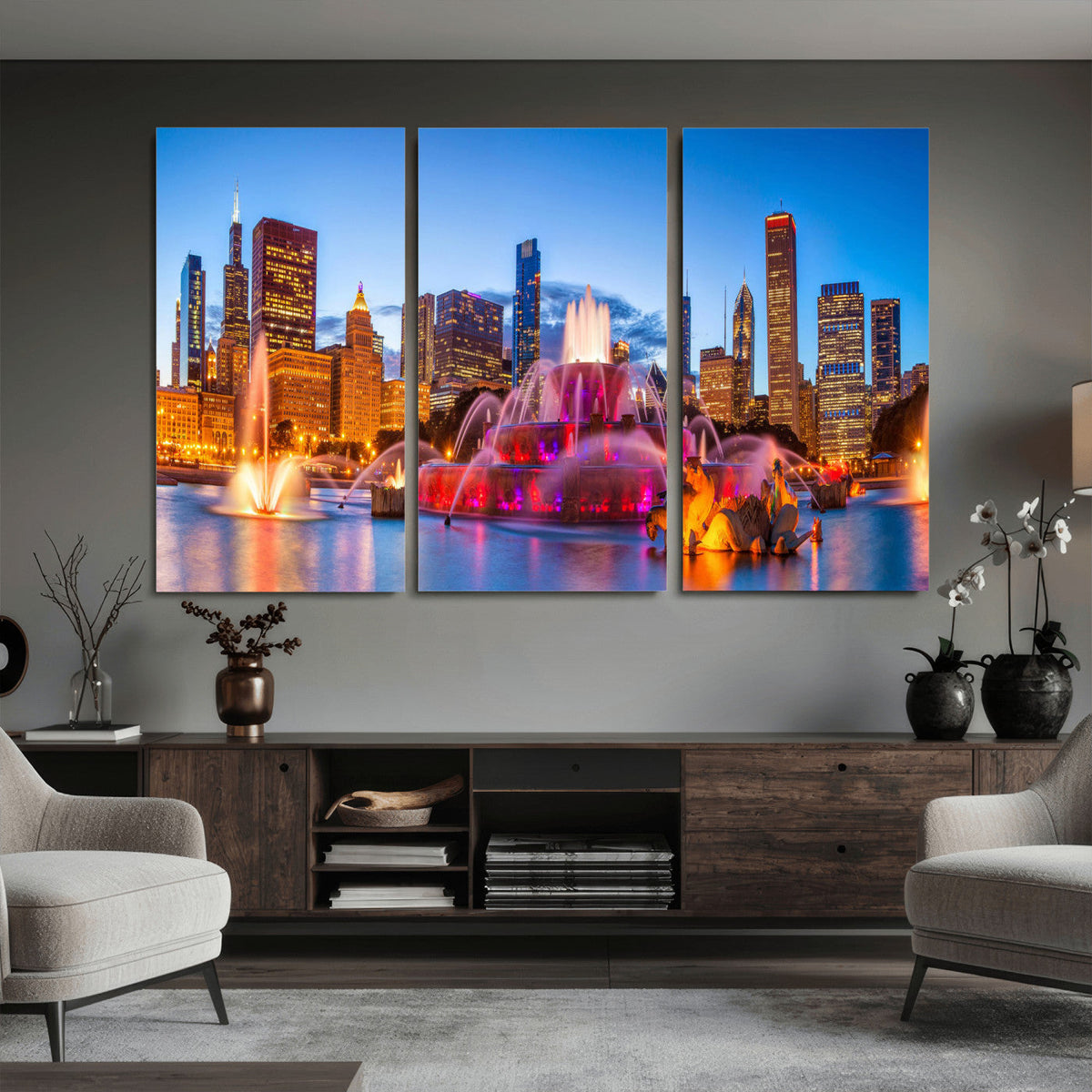 Chicago Wall Art Canvas Print, Chicago City Downtown Night