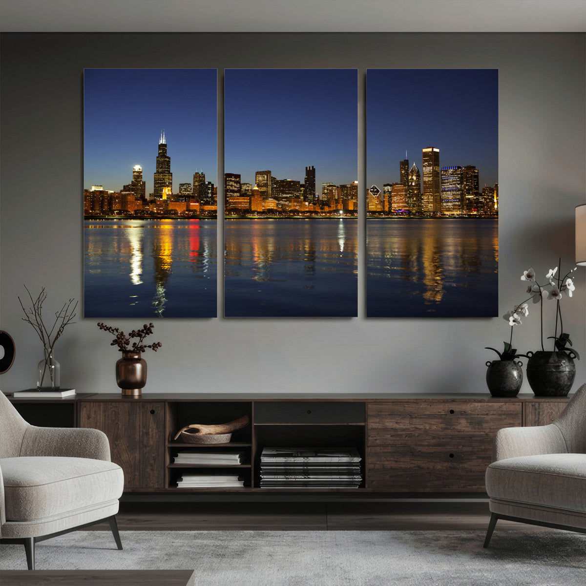 Chicago Wall Art Canvas Print - Chicago City Downtown Night