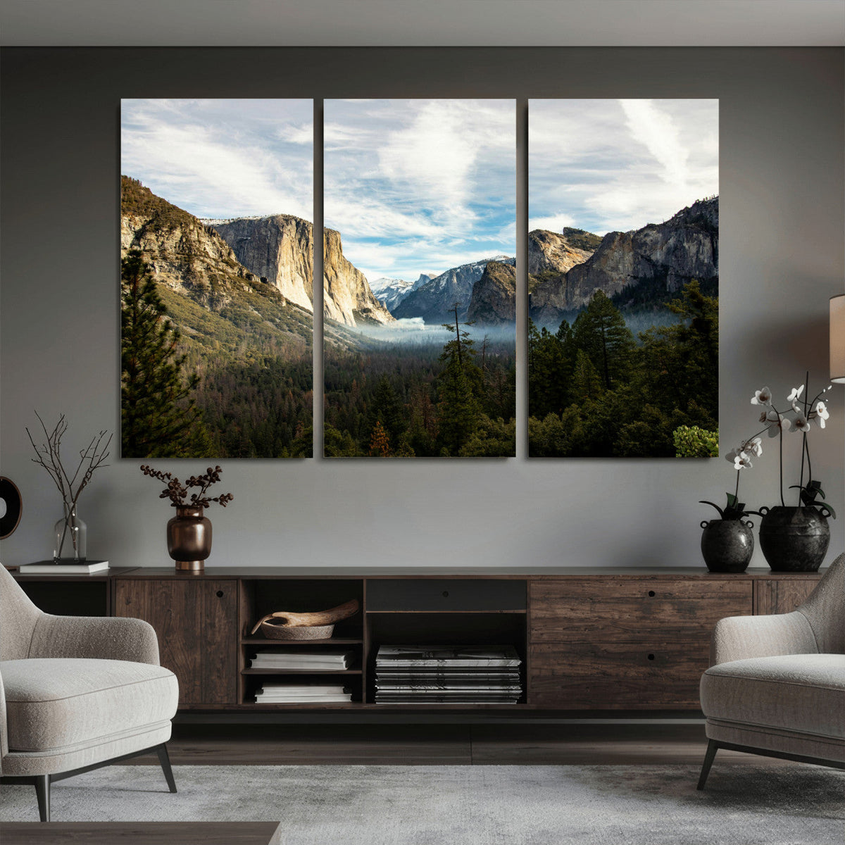Yosemite Valley Mountain Wall Art Canvas Print, Granite