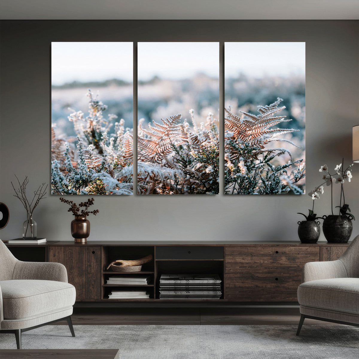 Frosted Fern Wall Art Canvas Print, Soft Winter Botanical