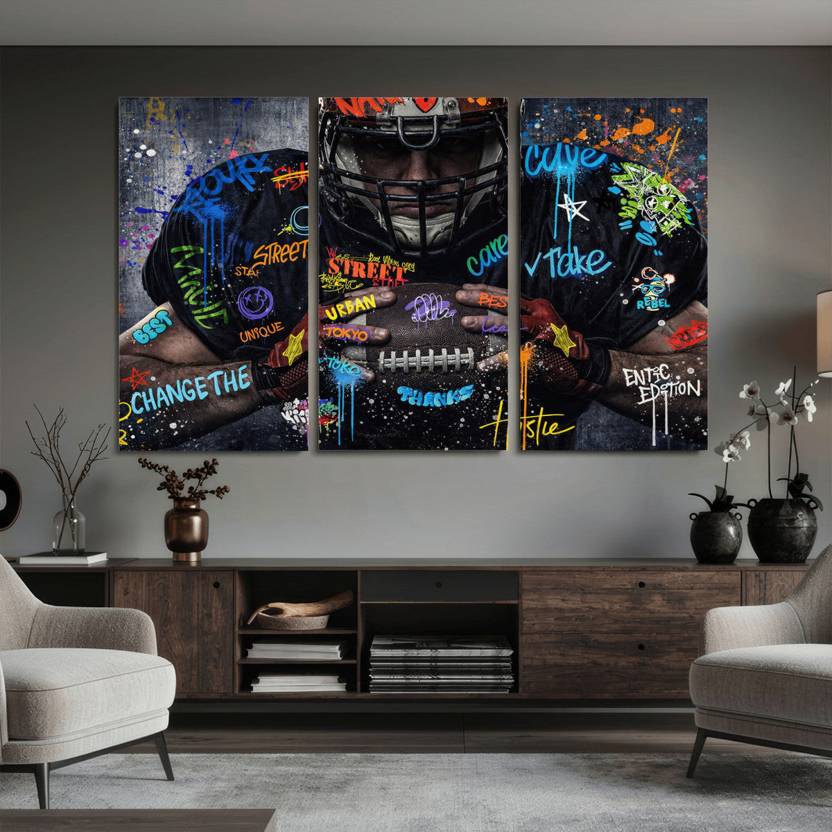 Graffiti American Football Player Street Art Wall Art Canvas