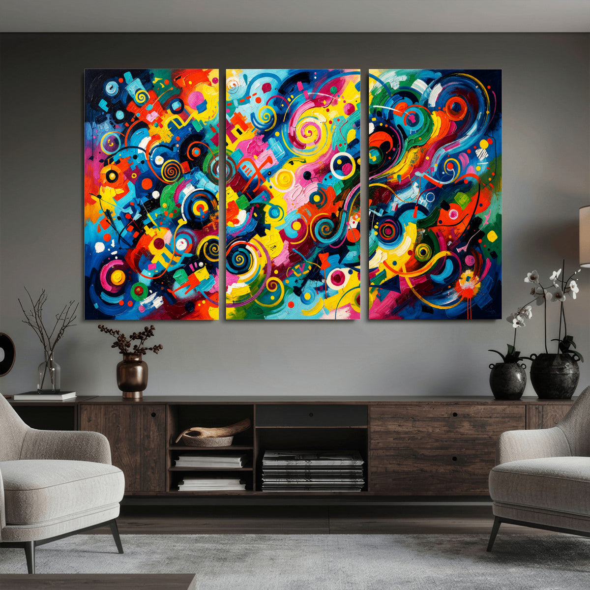 Geometric Abstract Wall Art Canvas Print, Bold Color