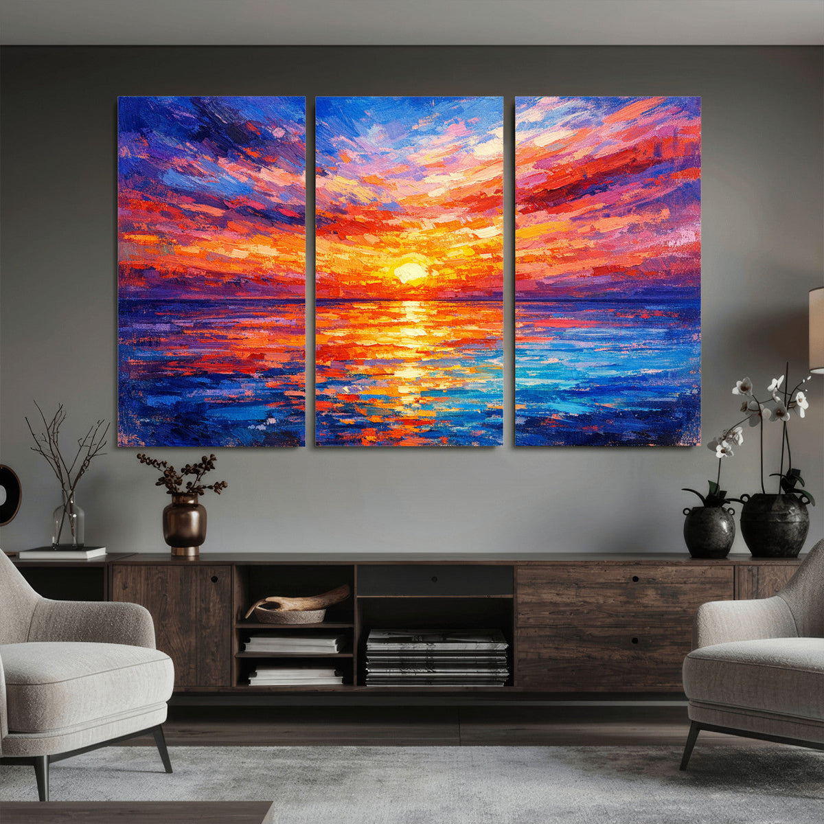 Colorful Knife Ocean Sunset Canvas — Orange Pink Teal