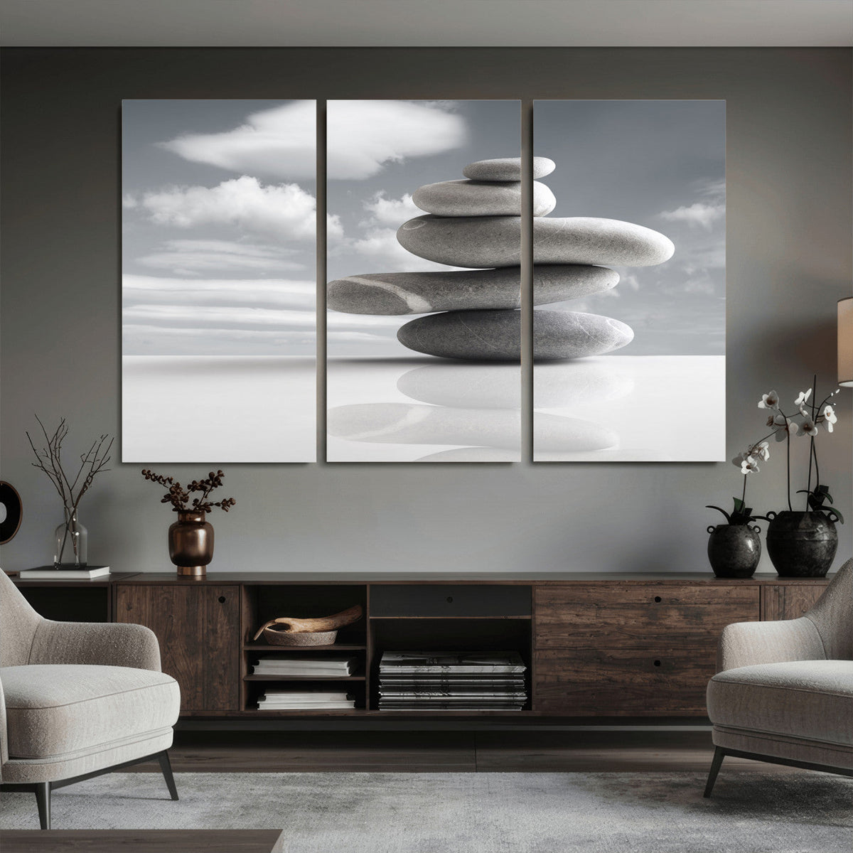 Zen Stone Wall Art Canvas Print, Balanced Rock Stack Framed