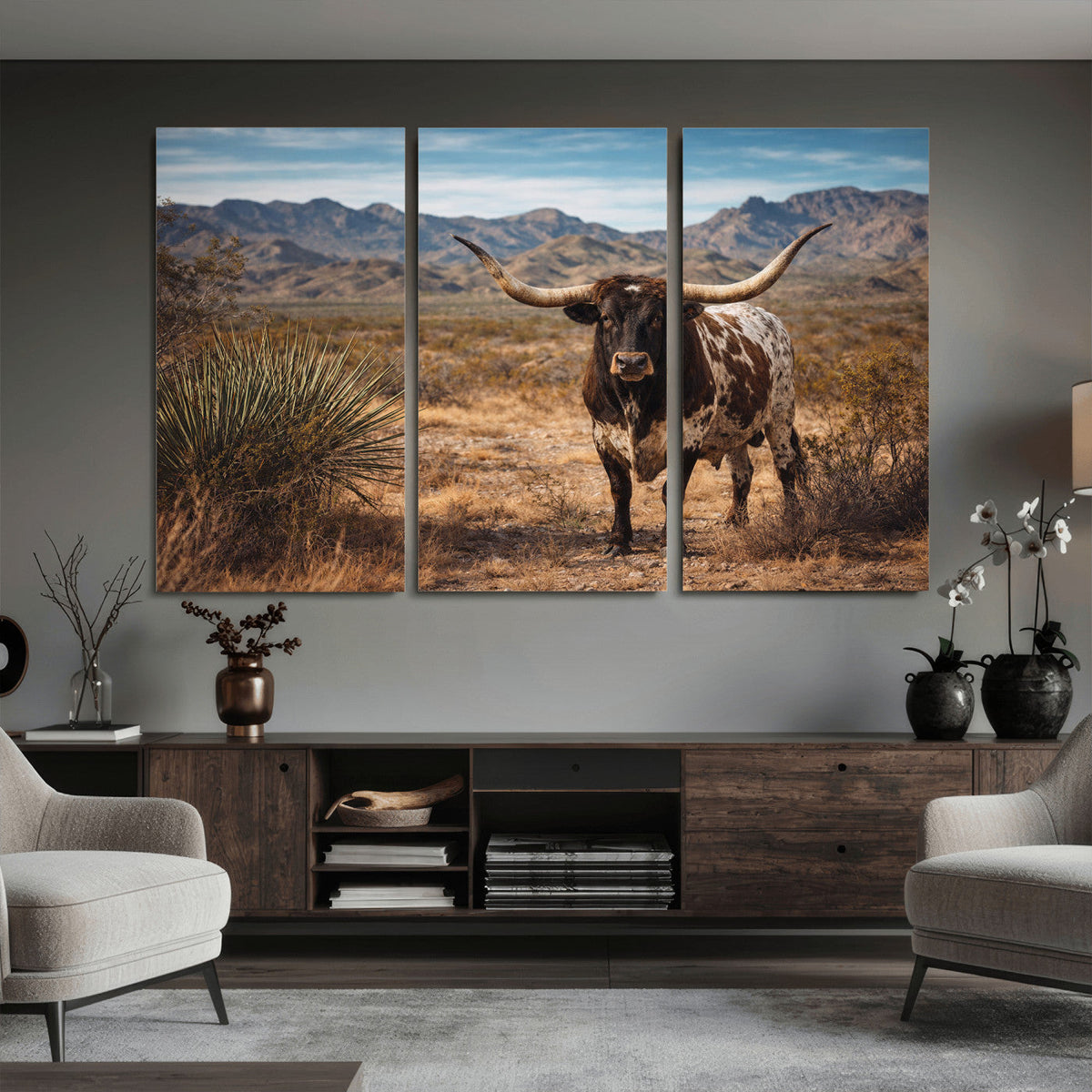 Texas Longhorn Canvas Wall Art Western Bull Desert Moody